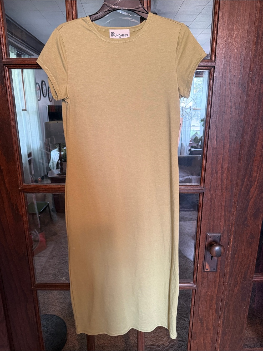 No Boundaries Olive Short-Sleeve Midi Tee Dress